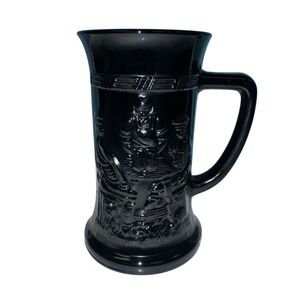Indiana Black Glass Tiara Tavern German‎ 6" Beer Stein Mug Embossed Tavern Scene